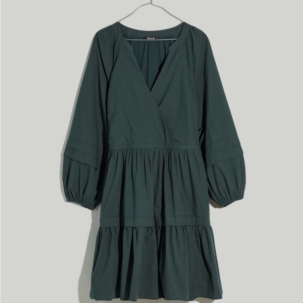 Madewell Crinkle Poplin Wrap Mini Dress in Green